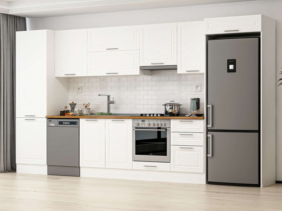 Alvinka 400X222 Cm Klasik Mebran Mutfak Dolabı Beyaz Beyaz Mbb-E90B60S50-1