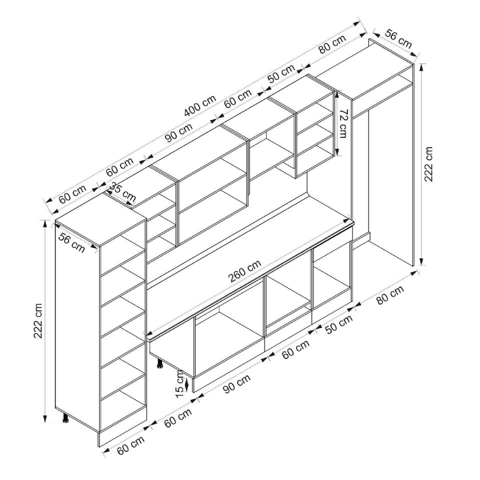 Alvinka 400X222 Cm Klasik Mebran Mutfak Dolabı Beyaz Beyaz Mbb-E90B60S50-1