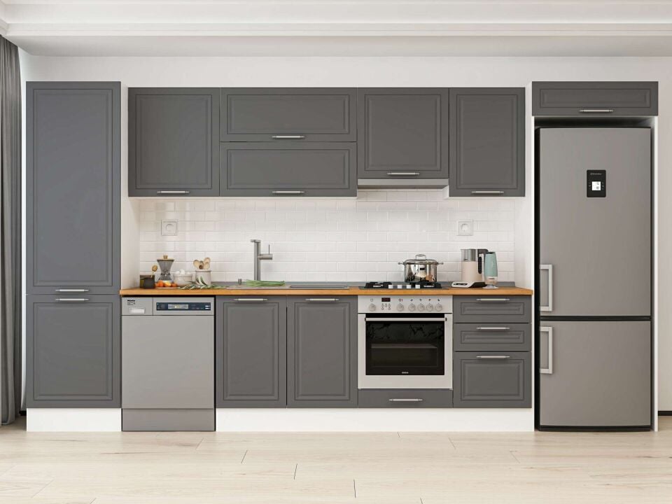 Alvinka 400X222 Cm Klasik Mebran Mutfak Dolabı Beyaz Beyaz Mbb-E90B60S50-1