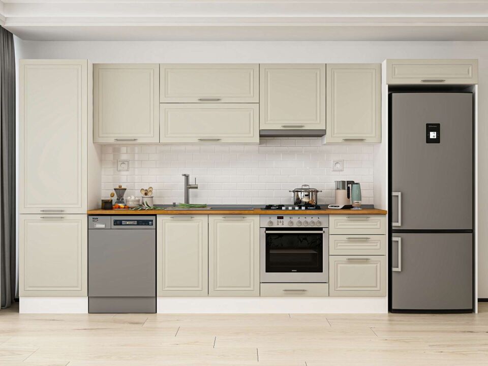 Alvinka 400X222 Cm Klasik Mebran Mutfak Dolabı Beyaz Beyaz Mbb-E90B60S50-1
