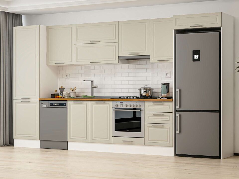Alvinka 400X222 Cm Klasik Mebran Mutfak Dolabı Beyaz Beyaz Mbb-E90B60S50-1