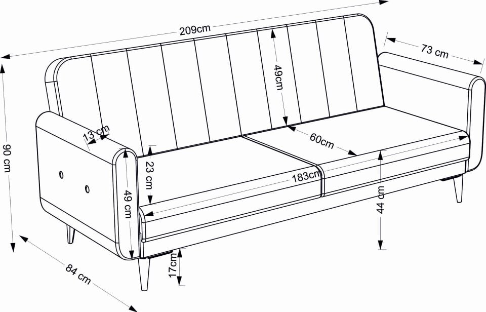 Bona 3'lü Koltuk - Ceviz Ayak