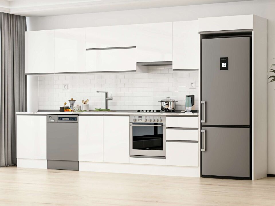 Alvinka 400X222 Cm High Gloss Mutfak Dolabı Mb-E90S60S50-1 High Gloss | Beyaz - Mdf