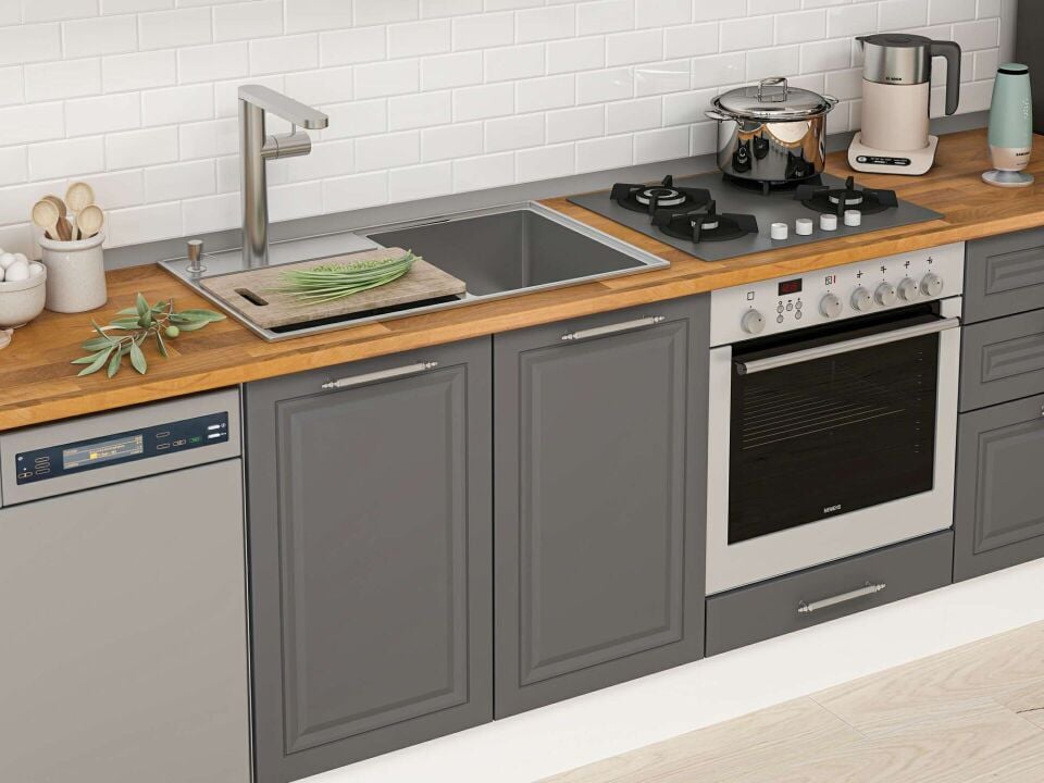 Alvinka 320X210 Cm Klasik Mebran Mutfak Dolabı M-E80S60S60-2 Mebran | Antrasit - Suntalam
