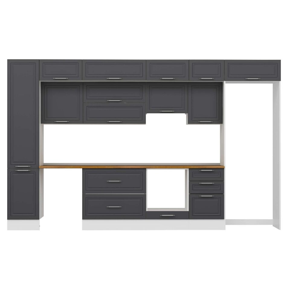 Alvinka 385X240 Cm Klasik Mebran Mutfak Dolabı Mbb-E90B45S50-1 Mebran | Antrasit - Suntalam