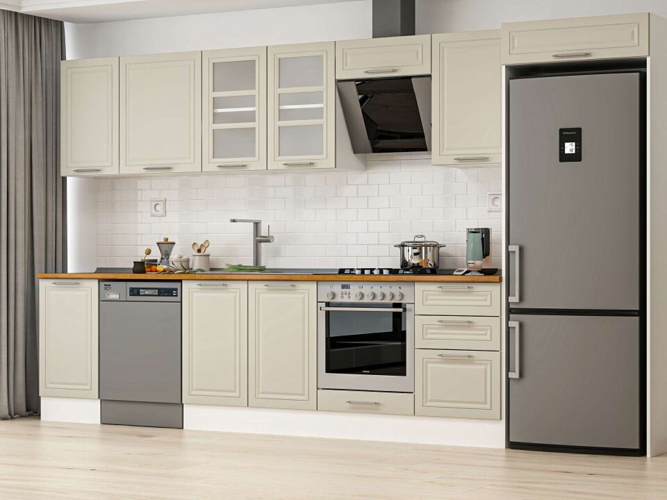Alvinka 375X222 Cm Klasik Mebran Mutfak Dolabı Mb-E80S45S50-3 Mebran | Kumtaşı - Mdf