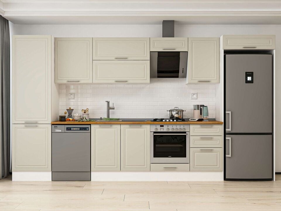 Alvinka 400X222 Cm Klasik Mebran Mutfak Dolabı Beyaz Beyaz Mbb-E90B60S50-2