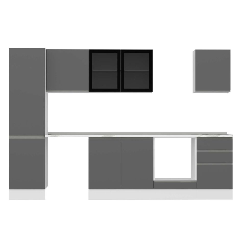 Alvinka 300X210 Cm High Gloss Mutfak Dolabı Mb-E80B50S50-3 High Gloss | Antrasit - Suntalam