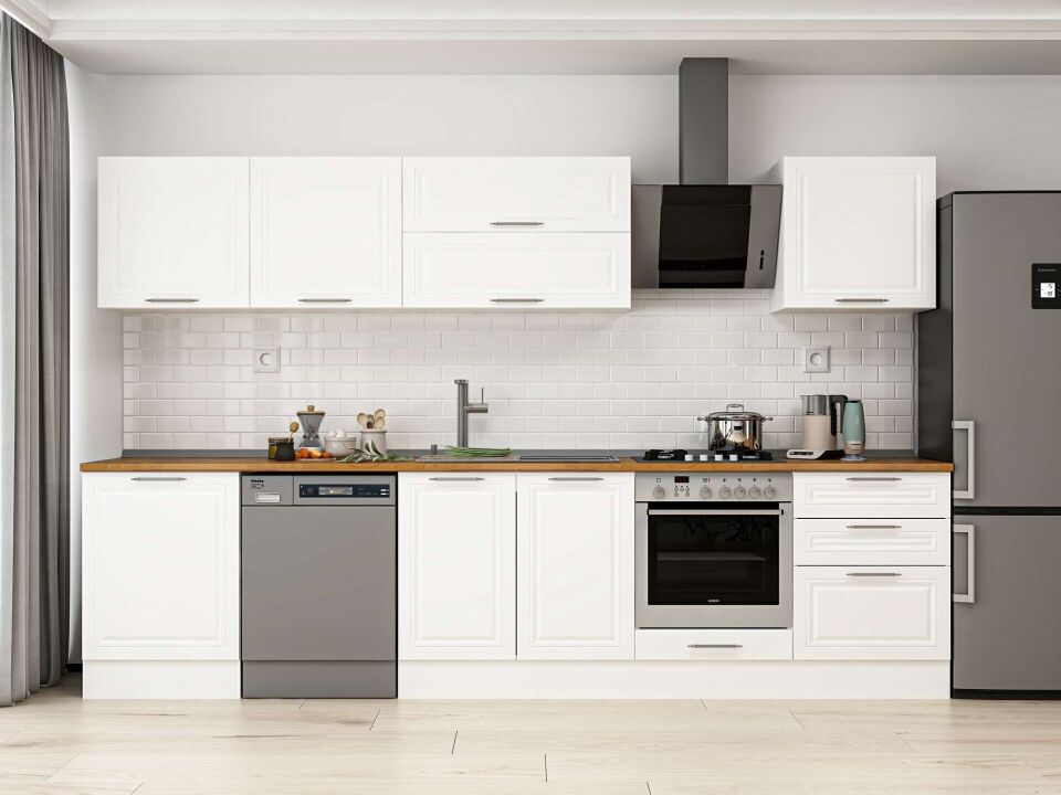 Alvinka 320X210 Cm Klasik Mebran Mutfak Dolabı M-E80S60S60-2 Mebran | Beyaz - Mdf