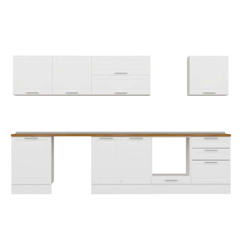 Alvinka 320X210 Cm Klasik Mebran Mutfak Dolabı M-E80S60S60-2 Mebran | Beyaz - Mdf