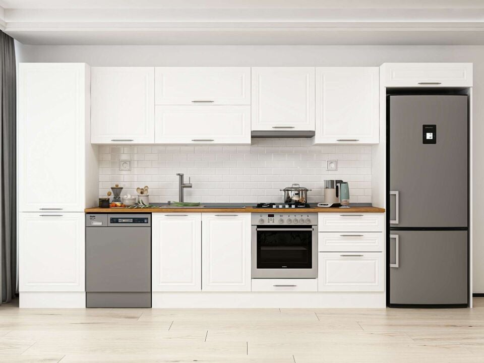Alvinka 410X222 Cm Klasik Mebran Mutfak Dolabı Beyaz Beyaz Mbb-E90B60S60-1