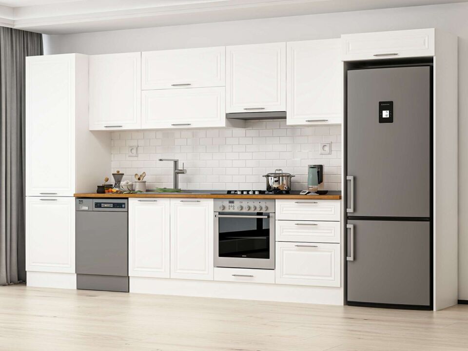 Alvinka 410X222 Cm Klasik Mebran Mutfak Dolabı Beyaz Beyaz Mbb-E90B60S60-1