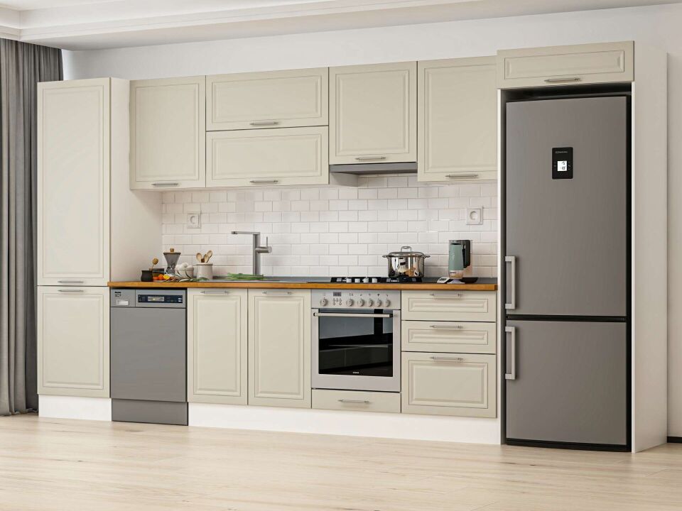 Alvinka 410X222 Cm Klasik Mebran Mutfak Dolabı Beyaz Beyaz Mbb-E90B60S60-1