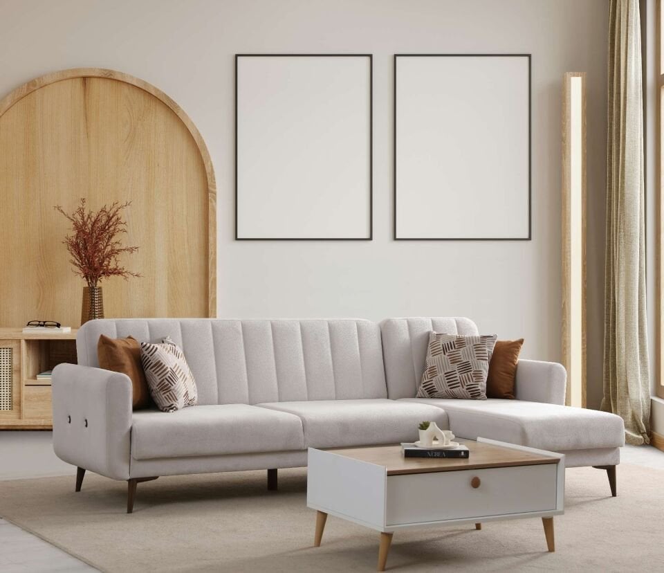 Bona 3+Dinlenme Köşe Takımı Bej Valebo-03 Ceviz Ayak