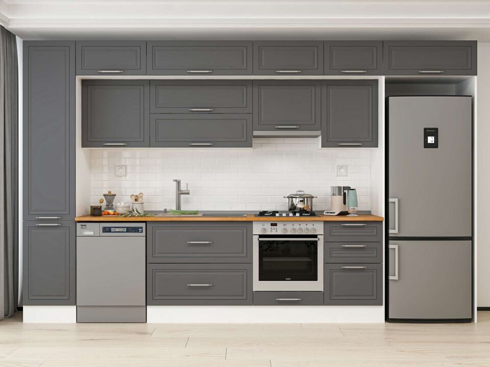 Alvinka 385X240 Cm Klasik Mebran Mutfak Dolabı Mbb-E90B45S50-1 Mebran | Antrasit - Mdf