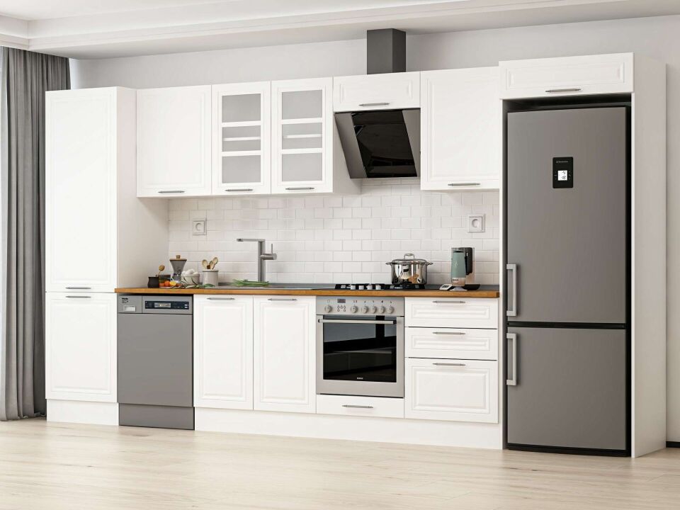Alvinka 410X222 Cm Klasik Mebran Mutfak Dolabı Beyaz Beyaz Mbb-E90B60S60-3