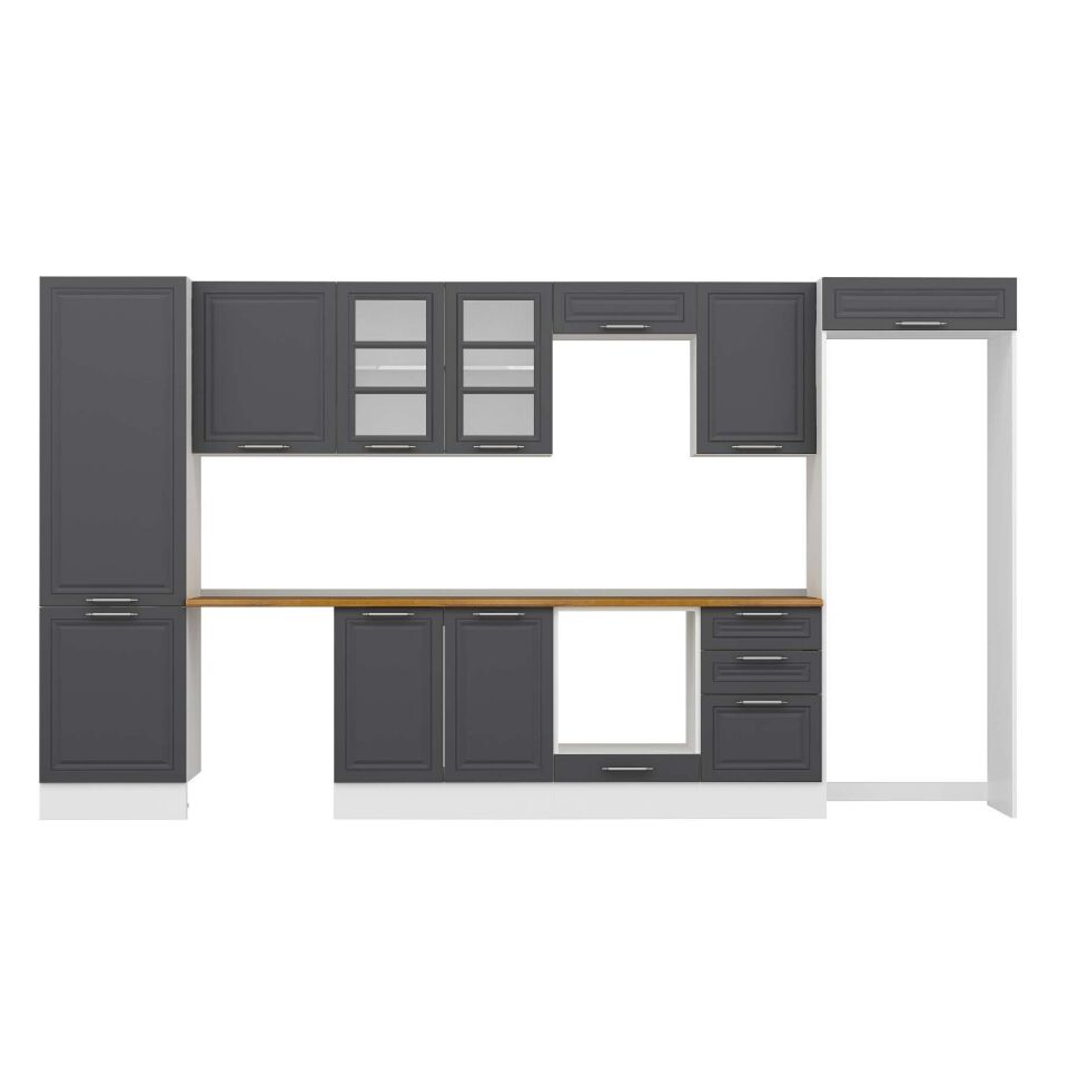 Alvinka 400X222 Cm Klasik Mebran Mutfak Dolabı Mbb-E90B60S50-3 Mebran | Antrasit - Suntalam