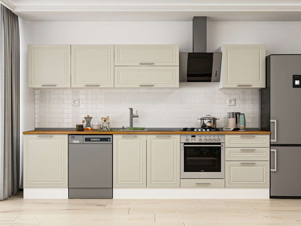 Alvinka 320X210 Cm Klasik Mebran Mutfak Dolabı M-E80S60S60-2 Mebran | Kumtaşı - Mdf