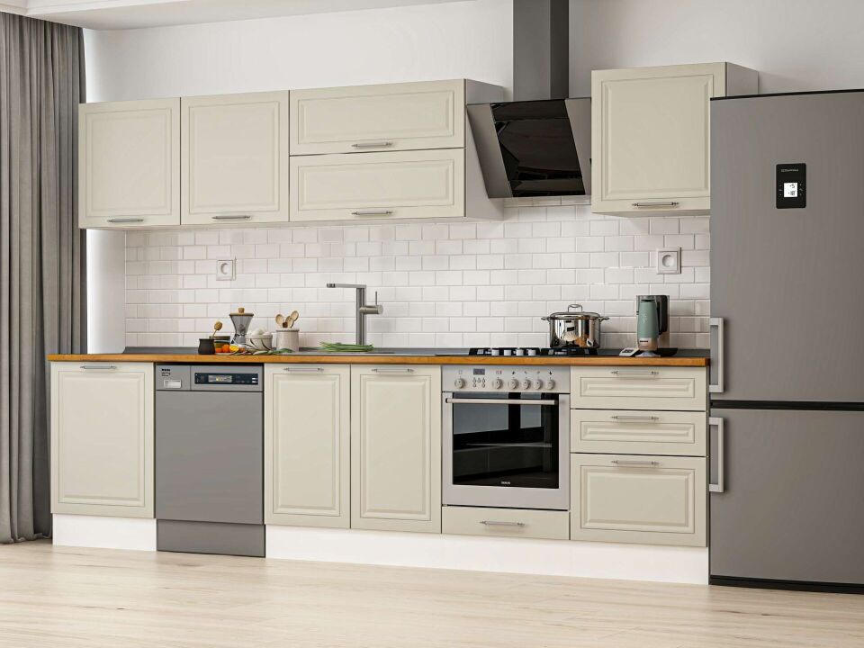 Alvinka 320X210 Cm Klasik Mebran Mutfak Dolabı M-E80S60S60-2 Mebran | Kumtaşı - Mdf