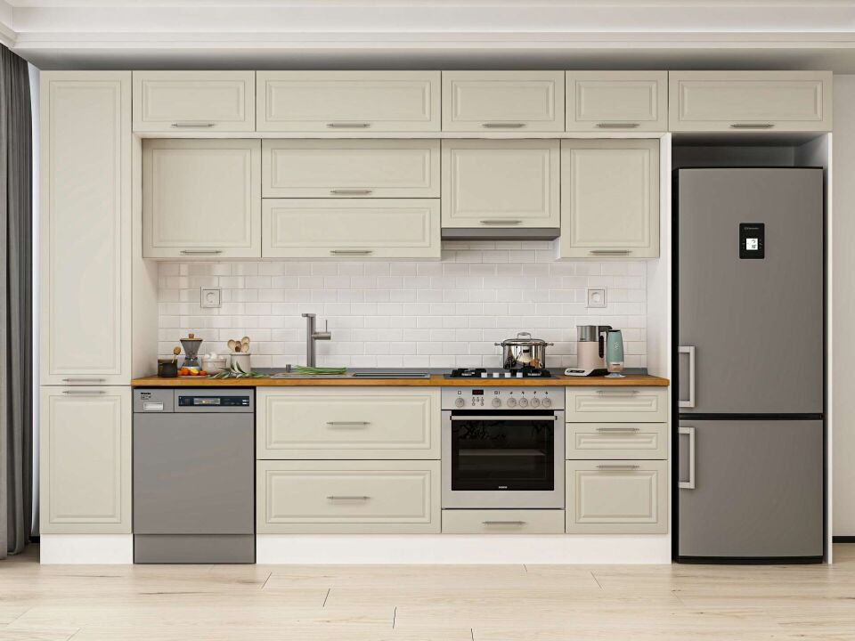 Alvinka 385X240 Cm Klasik Mebran Mutfak Dolabı Mbb-E90B45S50-1 Mebran | Kumtaşı - Mdf