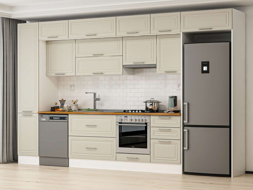 Alvinka 385X240 Cm Klasik Mebran Mutfak Dolabı Mbb-E90B45S50-1 Mebran | Kumtaşı - Mdf