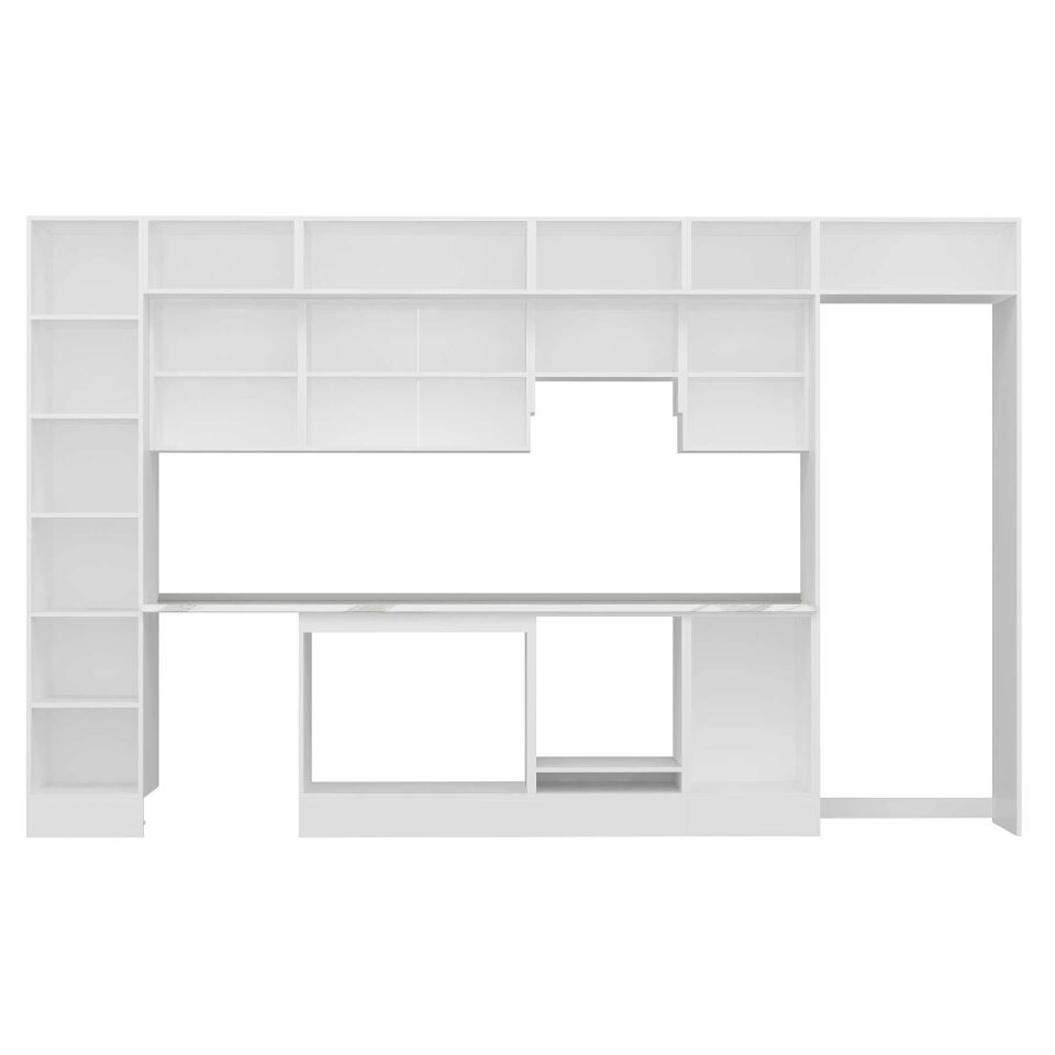Alvinka 385X240 Cm Klasik Mebran Mutfak Dolabı Mbb-E90B45S50-1 Mebran | Kumtaşı - Mdf