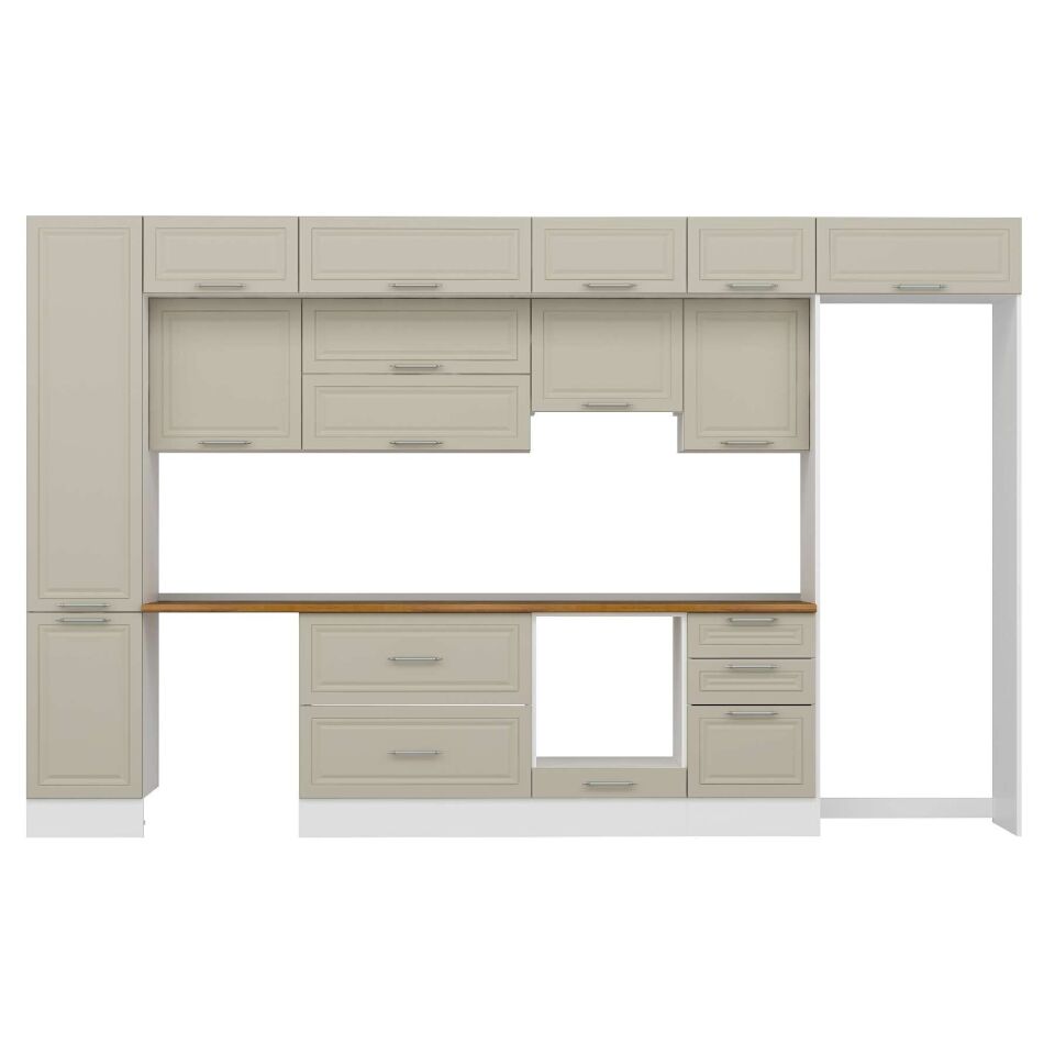 Alvinka 385X240 Cm Klasik Mebran Mutfak Dolabı Mbb-E90B45S50-1 Mebran | Kumtaşı - Mdf