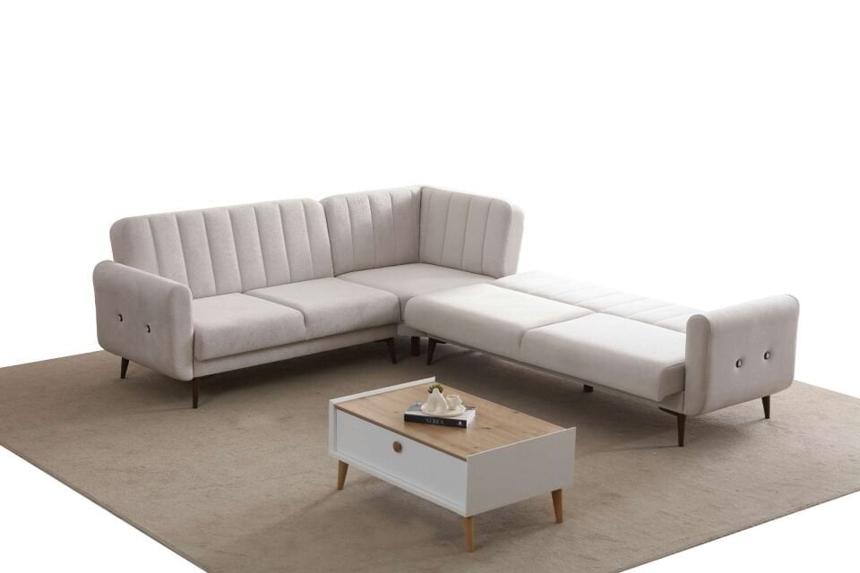 Bona 3 + L Köşe+2 Köşe Takımı Bej Valebo-03 Ceviz Ayak