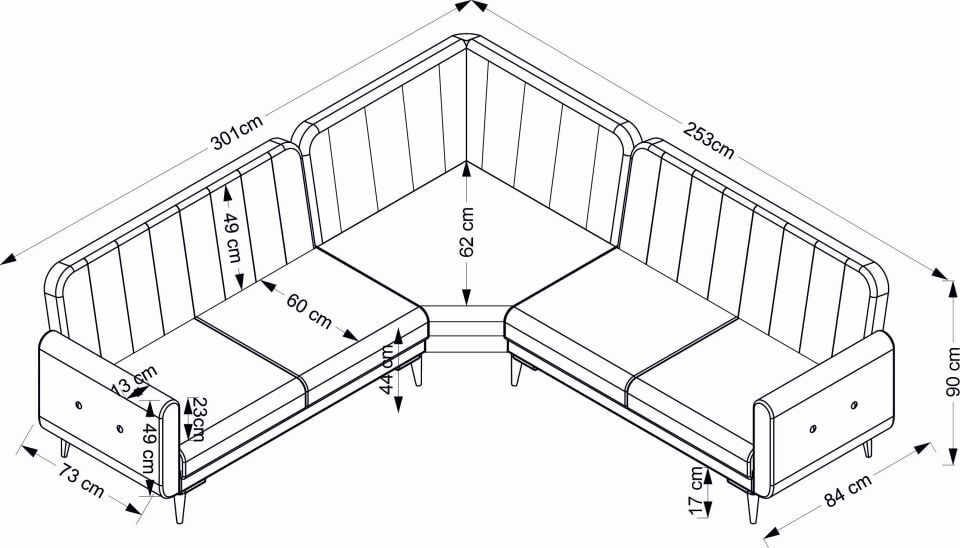Bona 3 + L Köşe+2 Köşe Takımı Bej Valebo-03 Ceviz Ayak