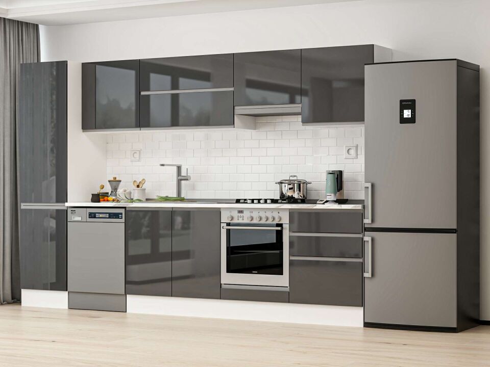 Alvinka 310X210 Cm High Gloss Mutfak Dolabı Mb-E80B50S60-1 High Gloss | Antrasit - Suntalam