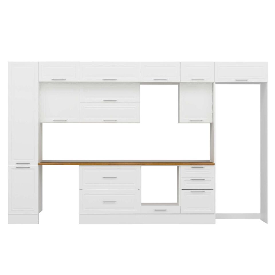 Alvinka 385X240 Cm Klasik Mebran Mutfak Dolabı Mbb-E90B45S50-2 Mebran | Beyaz - Suntalam
