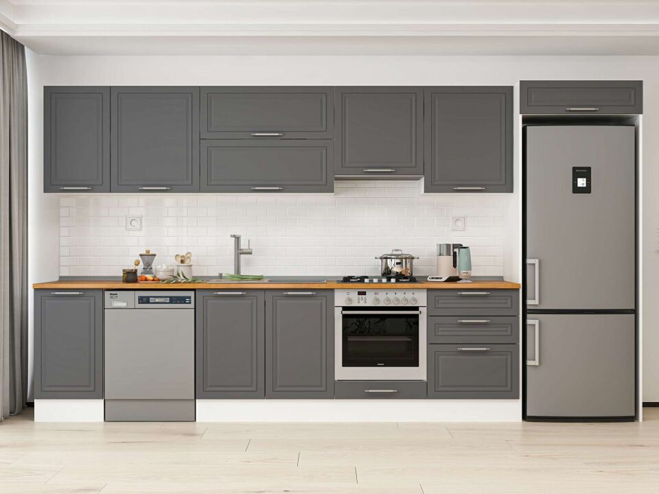 Alvinka 385X222 Cm Klasik Mebran Mutfak Dolabı Mb-E80S45S60-1 Mebran | Antrasit - Mdf