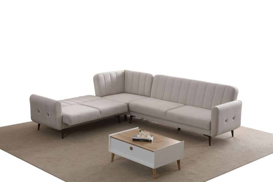 Bona 2 + L Köşe+2' Li Köşe Takımı Bej Valebo-03 Ceviz Ayak