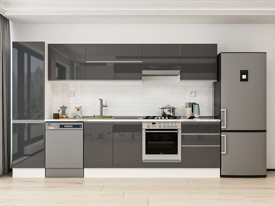 Alvinka 310X210 Cm High Gloss Mutfak Dolabı Mb-E80B50S60-1 High Gloss | Antrasit - Mdf