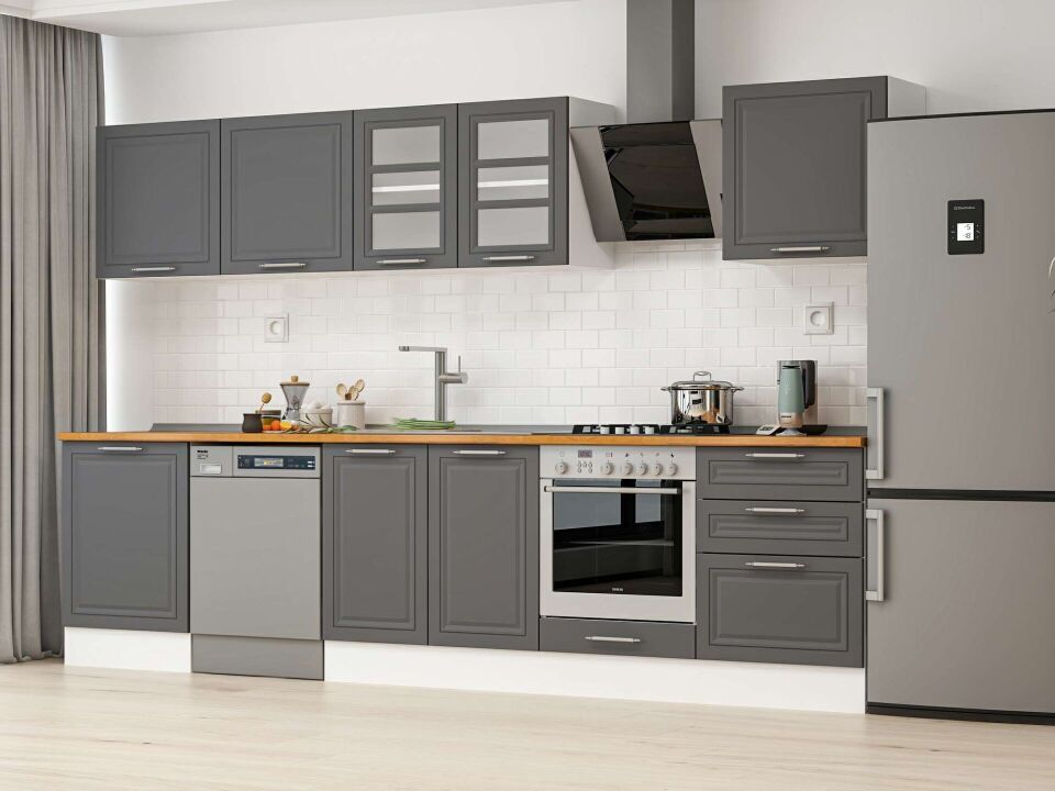 Alvinka 320X210 Cm Klasik Mebran Mutfak Dolabı M-E80S60S60-3 Mebran | Antrasit - Suntalam