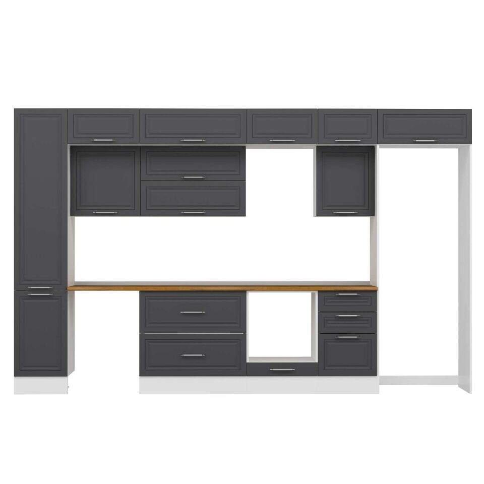 Alvinka 385X240 Cm Klasik Mebran Mutfak Dolabı Mbb-E90B45S50-2 Mebran | Antrasit - Suntalam