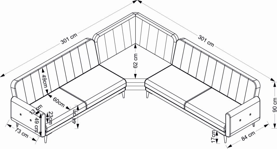 Bona 3 + L Köşe+3'Lü Köşetakımı Bej Valebo-03 Ceviz Ayak