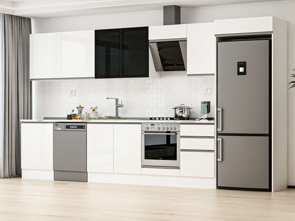 Alvinka 400X222 Cm High Gloss Mutfak Dolabı Mb-E90S60S50-3 High Gloss | Beyaz - Suntalam