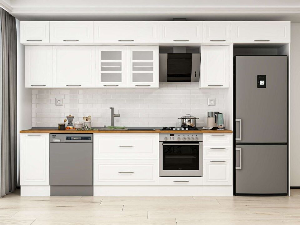 Alvinka 360X240 Cm Klasik Mebran Mutfak Dolabı Beyaz Beyaz Mb-E80S40S40-3