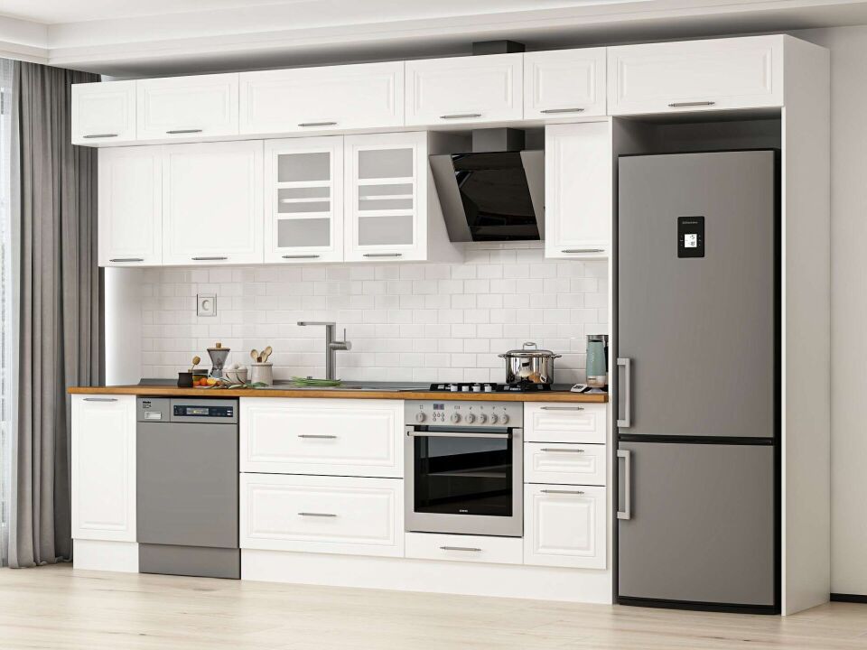 Alvinka 360X240 Cm Klasik Mebran Mutfak Dolabı Beyaz Beyaz Mb-E80S40S40-3