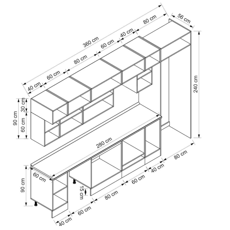 Alvinka 360X240 Cm Klasik Mebran Mutfak Dolabı Beyaz Beyaz Mb-E80S40S40-3
