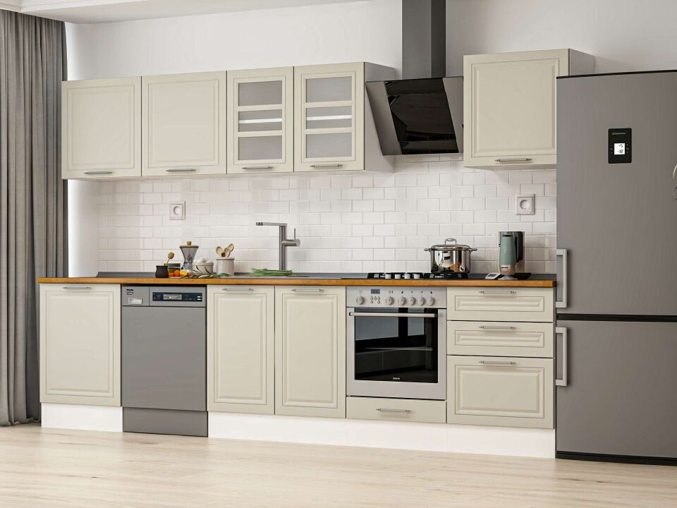 Alvinka 320X210 Cm Klasik Mebran Mutfak Dolabı M-E80S60S60-3 Mebran | Kumtaşı - Suntalam