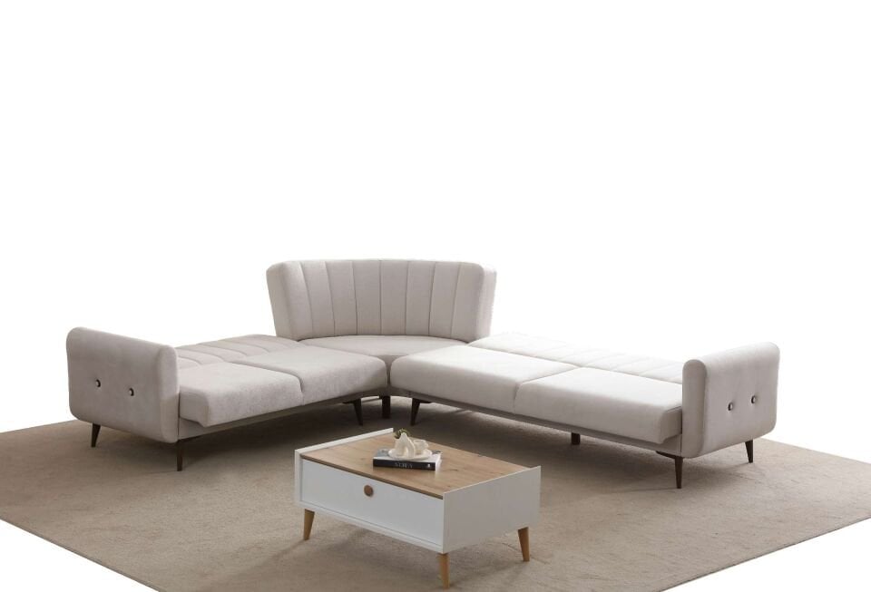 Bona 3 + C Köşe+2 Köşe Takımı Bej Valebo-03 Ceviz Ayak