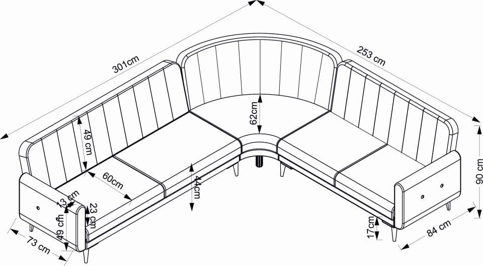 Bona 3 + C Köşe+2 Köşe Takımı Bej Valebo-03 Ceviz Ayak