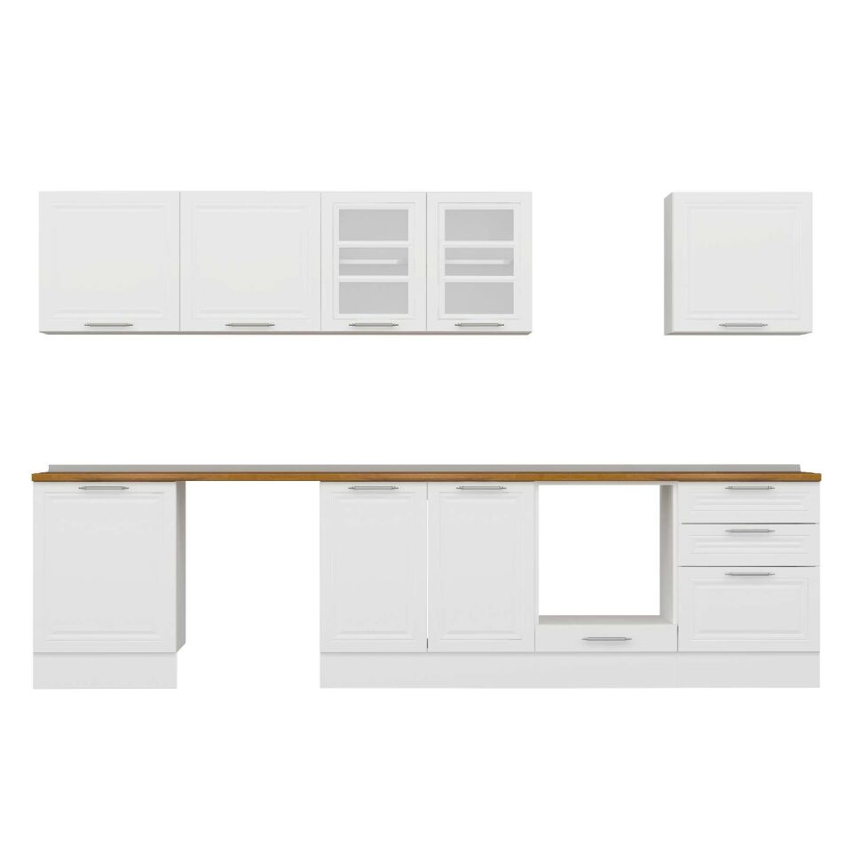 Alvinka 320X210 Cm Klasik Mebran Mutfak Dolabı M-E80S60S60-3 Mebran | Beyaz - Mdf