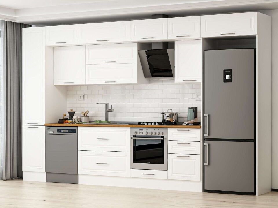 Alvinka 385X240 Cm Klasik Mebran Mutfak Dolabı Mbb-E90B45S50-2 Mebran | Beyaz - Mdf