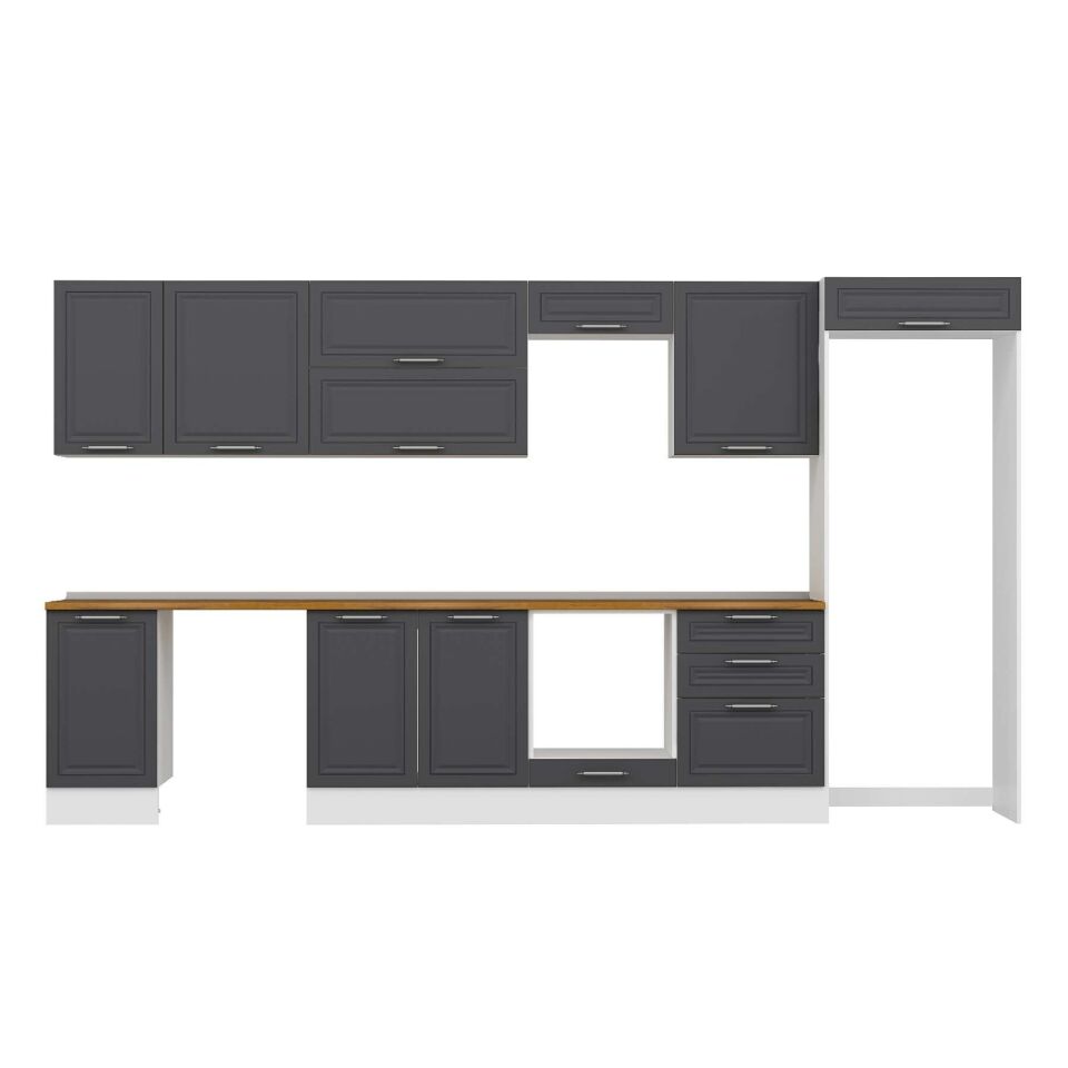 Alvinka 385X222 Cm Klasik Mebran Mutfak Dolabı Mb-E80S45S60-2 Mebran | Antrasit - Suntalam