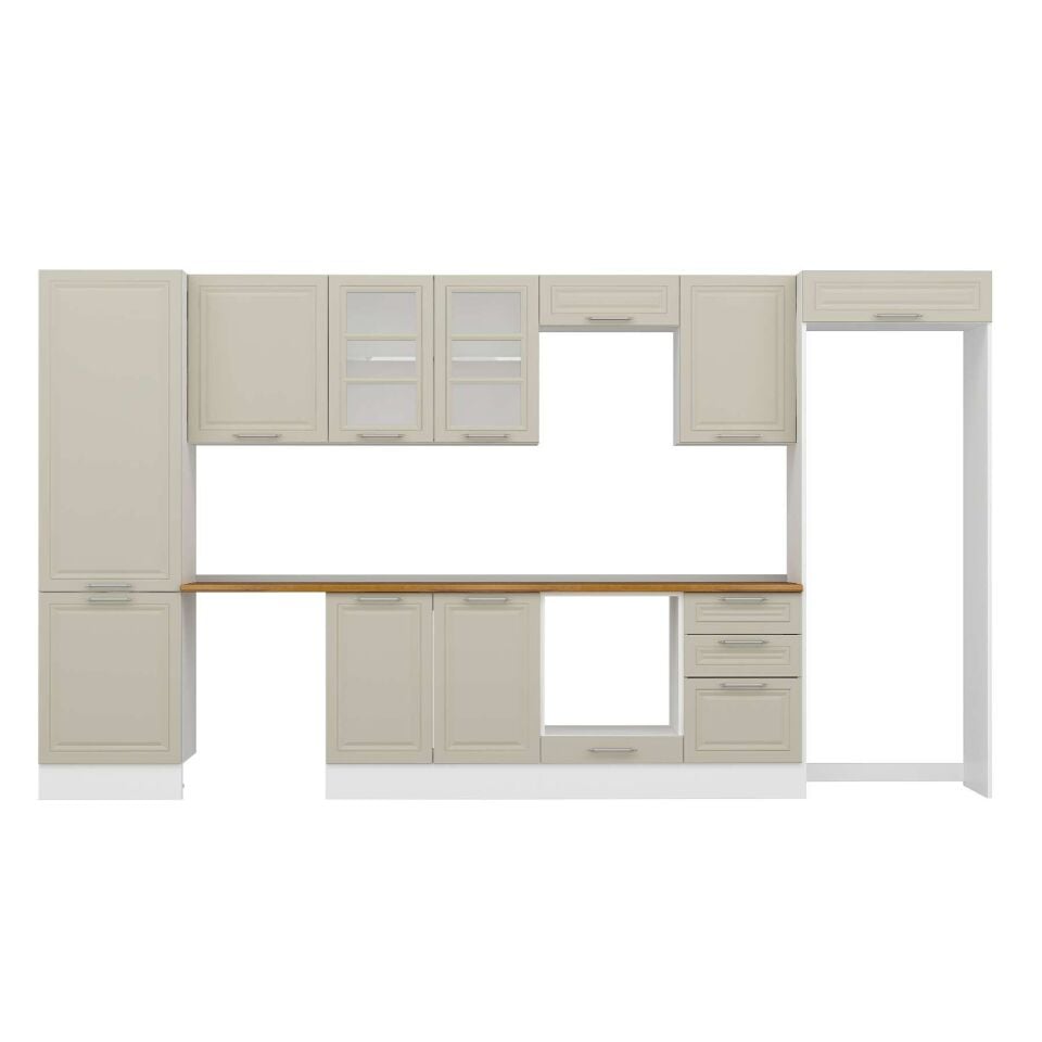 Alvinka 400X222 Cm Klasik Mebran Mutfak Dolabı Mbb-E90B60S50-3 Mebran | Kumtaşı - Mdf