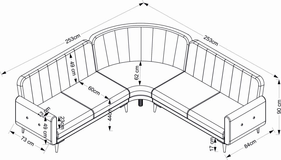 Bona 2 + C Köşe+2' Li Köşe Takımı Bej Valebo-03 Ceviz Ayak