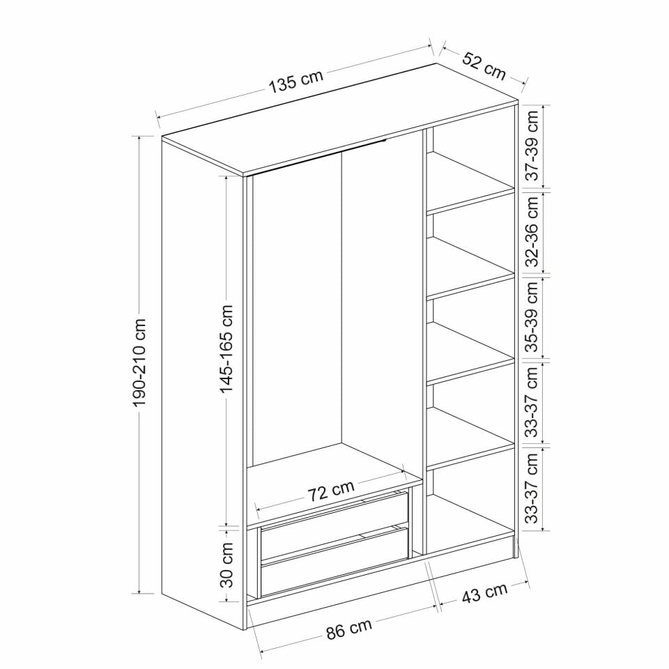 Minar Kale 3 Mebran Panjur Kapaklı 2 Çekmeceli Dolap Beyaz/Beyaz